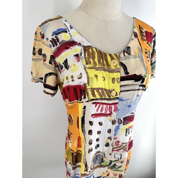 Jams World Dress Vintage Abstract City Shapes 90’s Button Front Mini Art To Wear - Picture 2 of 9